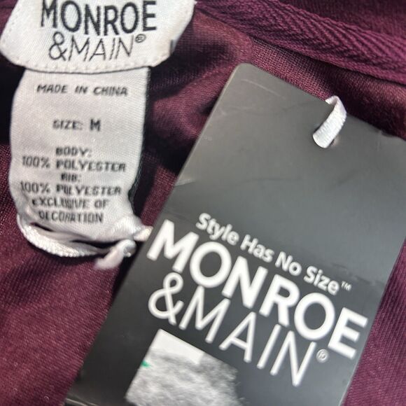 Monroe & Main Velour Tracksuit Burgundy Chain Trim Zipper Jacket Active Pant Set - Picture 14 of 16